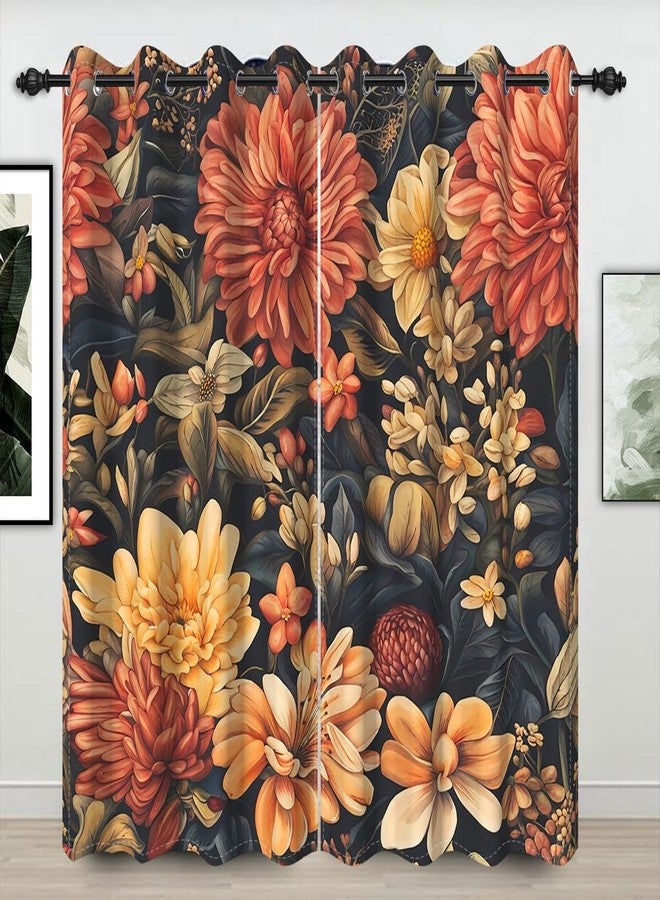 Umpoo Vintage Floral Window Curtains Retro Chrysanthemum Flower Colorful Boho Style Exotic Blackout Curtain for Modern Elegant Living Room Bedroom Decor Window Treatment Curtain 2 Panel, 42x63 Inch - Image 1