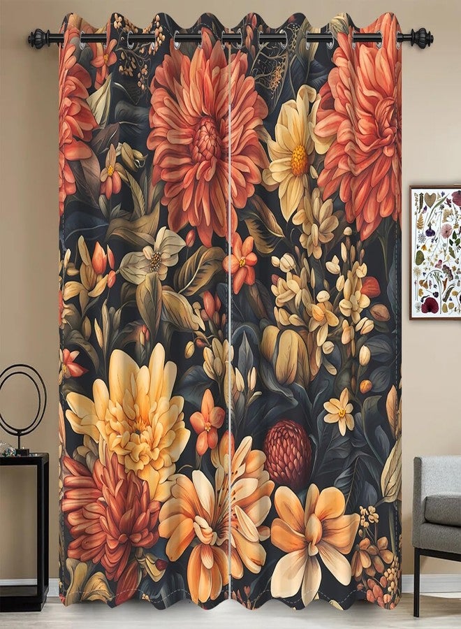 Umpoo Vintage Floral Window Curtains Retro Chrysanthemum Flower Colorful Boho Style Exotic Blackout Curtain for Modern Elegant Living Room Bedroom Decor Window Treatment Curtain 2 Panel, 42x63 Inch - Image 2