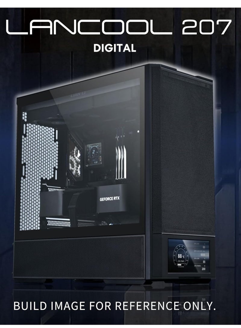 ليان لي صندوق كمبيوتر ايه تي اكس رقمي 207 من لانكول مع شاشة LCD مدمجة، لوحة شبكية مركزية مع 2 مراوح بي دبليو ام 140 × 40 × 30 ملم، مراوح 2 × 140 ملم مثبتة مسبقا، وحدة امداد طاقة جانبية او خلفية - Image 1