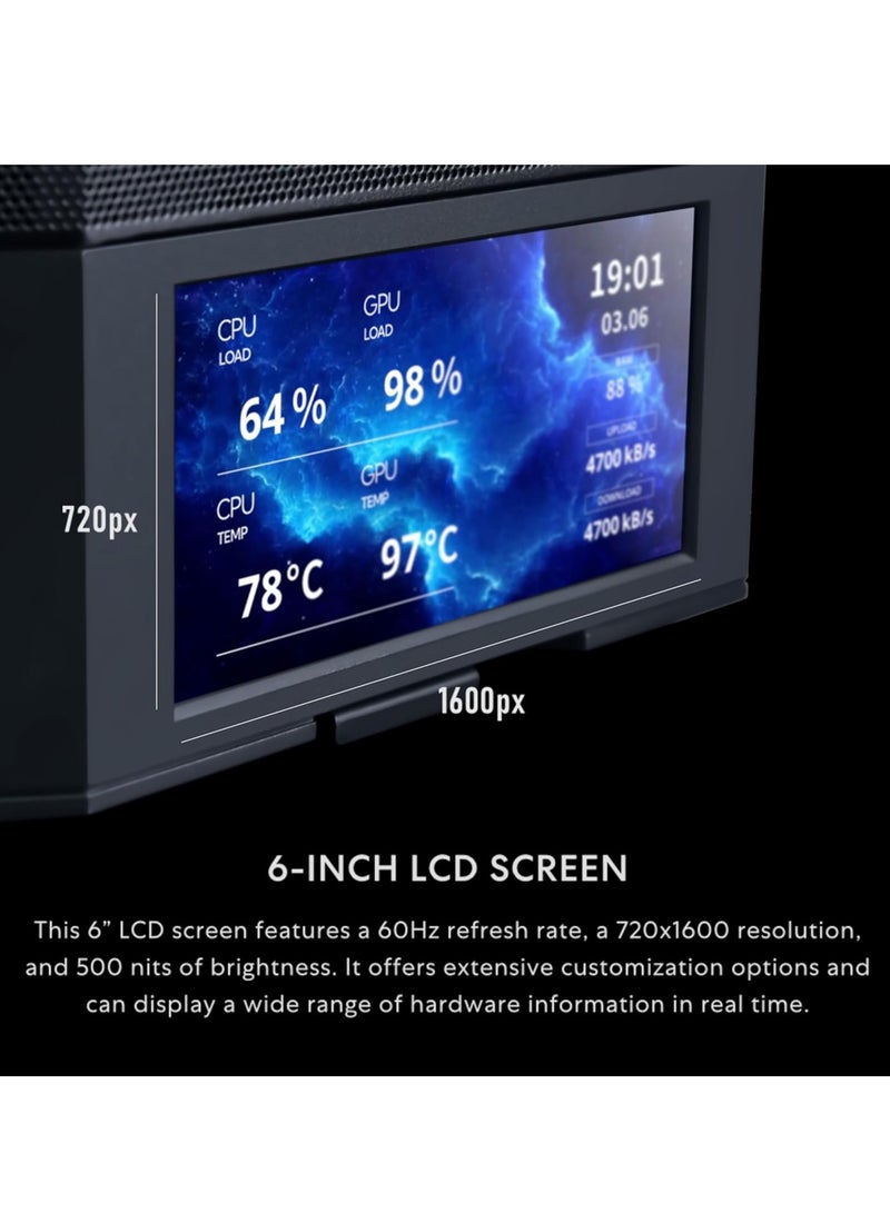 ليان لي صندوق كمبيوتر ايه تي اكس رقمي 207 من لانكول مع شاشة LCD مدمجة، لوحة شبكية مركزية مع 2 مراوح بي دبليو ام 140 × 40 × 30 ملم، مراوح 2 × 140 ملم مثبتة مسبقا، وحدة امداد طاقة جانبية او خلفية - Image 2