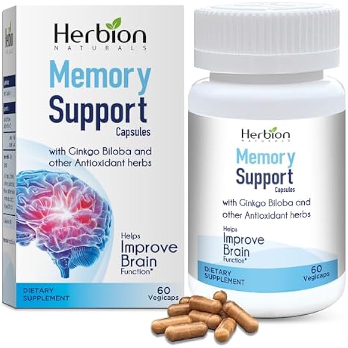 HERBION Naturals Memory Support Capsules, Helps Improve Brain Function & Absent Mindedness, Maintains Healthy Mood Levels with Ginkgo Biloba, for Adults, 60 Count, Pack of 1 - Image 1