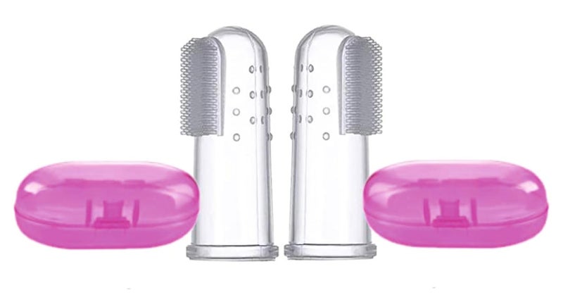 ROFORUF Manual, Silicon Baby Finger Brush Reusable Silicon Made Food Grade Quality With Storage For Oral Hygiene Massaging & Easy Cleaning (Fb Pink Pack-2) - Image 1