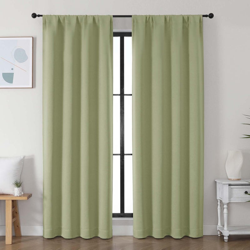 Simplebrand Ava Sage Green Blackout Curtains for Bedroom, 78 Inch Length, 2 Panels Set, Privacy Thermal Insulated Rod Pocket Window Curtains for Patio, French Door, W40 x L78 Inch - Image 1