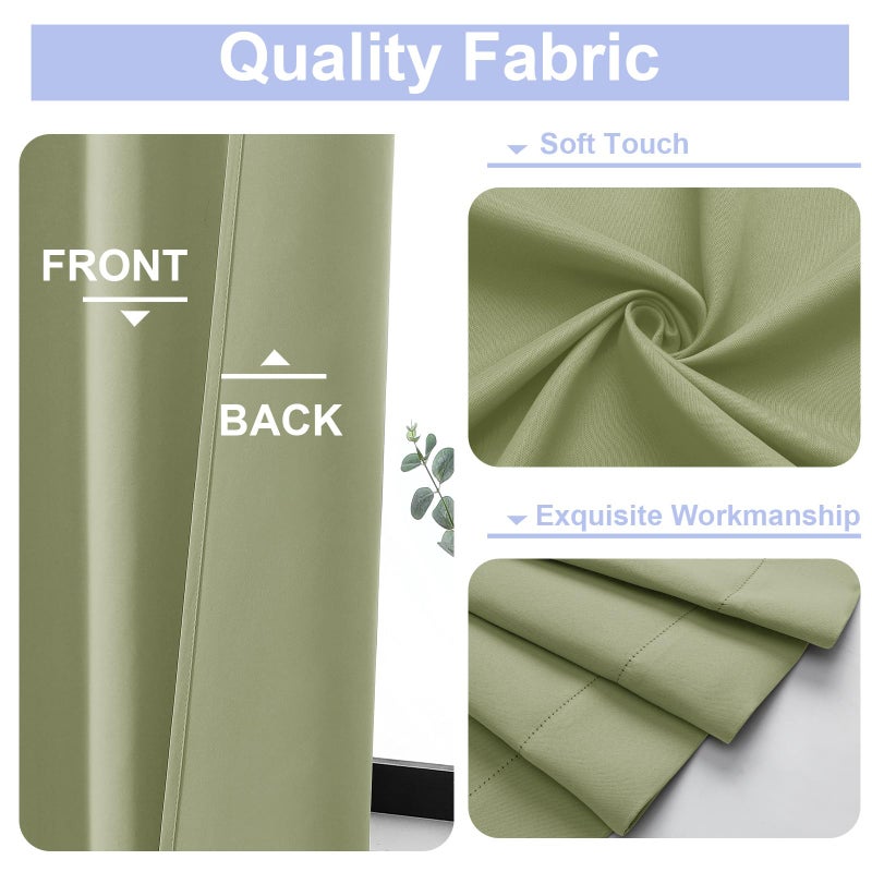 Simplebrand Ava Sage Green Blackout Curtains for Bedroom, 78 Inch Length, 2 Panels Set, Privacy Thermal Insulated Rod Pocket Window Curtains for Patio, French Door, W40 x L78 Inch - Image 3