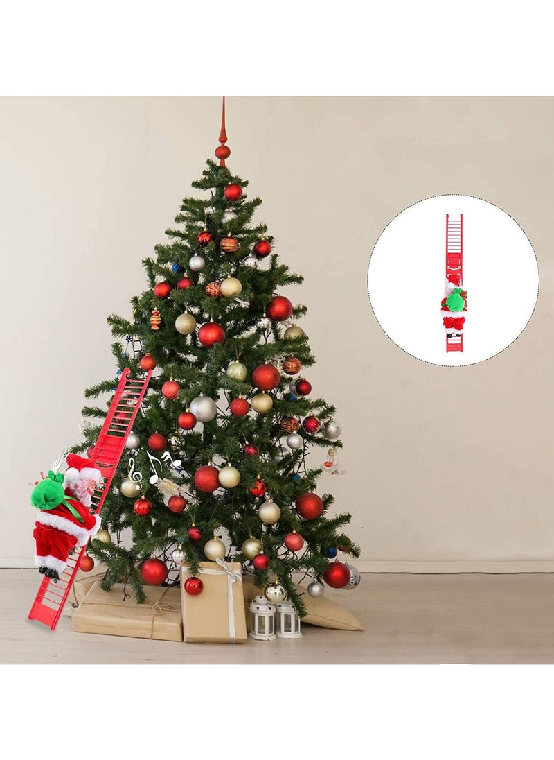 Electric Climbing Santa Claus Christmas Decoration Electric Climbing Up and Down Ladder Santa Claus with with Music Funny Singing Christmas Tree Decorations Christmas Gift for Kids (A)