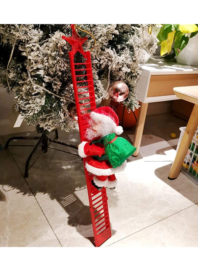 Electric Climbing Santa Claus Christmas Decoration Electric Climbing Up and Down Ladder Santa Claus with with Music Funny Singing Christmas Tree Decorations Christmas Gift for Kids (A)