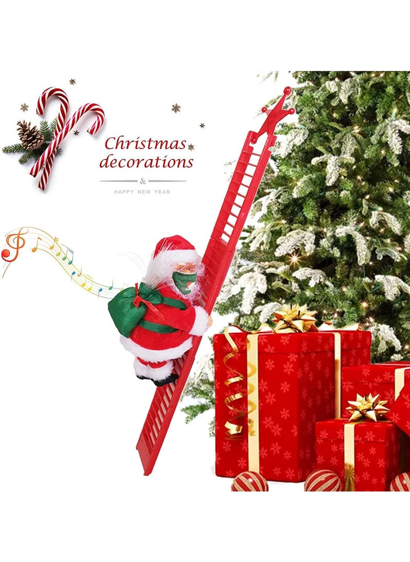 Electric Climbing Santa Claus Christmas Decoration Electric Climbing Up and Down Ladder Santa Claus with with Music Funny Singing Christmas Tree Decorations Christmas Gift for Kids (A)