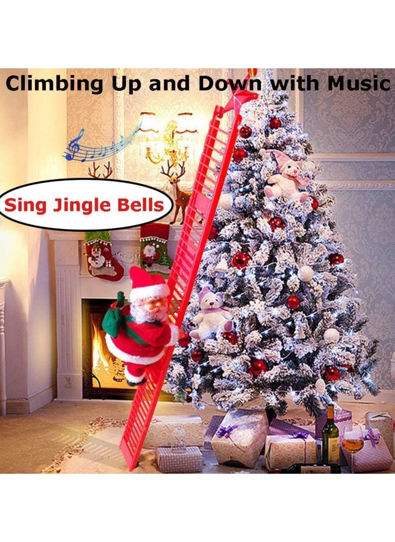 Electric Climbing Santa Claus Christmas Decoration Electric Climbing Up and Down Ladder Santa Claus with with Music Funny Singing Christmas Tree Decorations Christmas Gift for Kids (A)