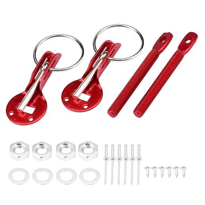 Universal Bonnet Hood Pin Lock Latch Kit, Aluminum Alloy, Black - Secure Engine Bay, Rustproof Construction, Ideal for Racing Sport Cars (Red) Red - Image 1