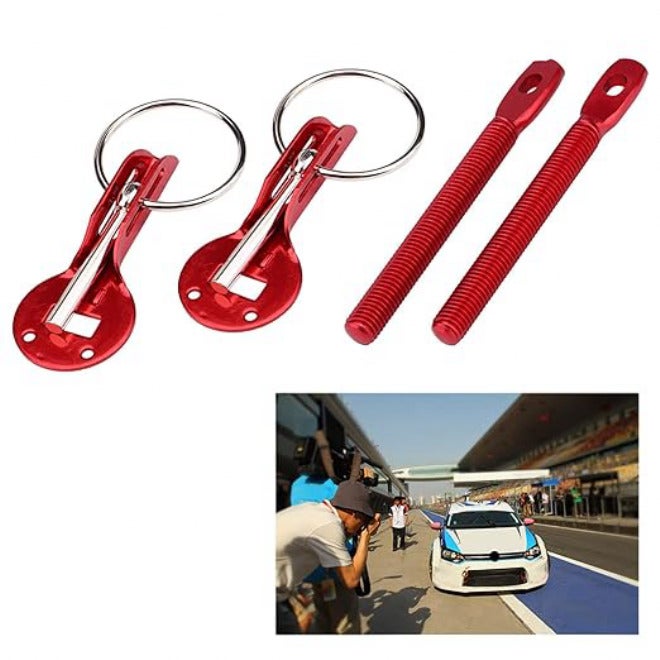 Universal Bonnet Hood Pin Lock Latch Kit, Aluminum Alloy, Black - Secure Engine Bay, Rustproof Construction, Ideal for Racing Sport Cars (Red) Red - Image 3