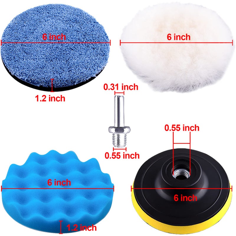 SIQUK 13 Pieces Buffing Pads 6 Inch Car Polishing Pad Kit Foam Polish Pads Wax Buffer Polisher Attachment for Drill - Image 4