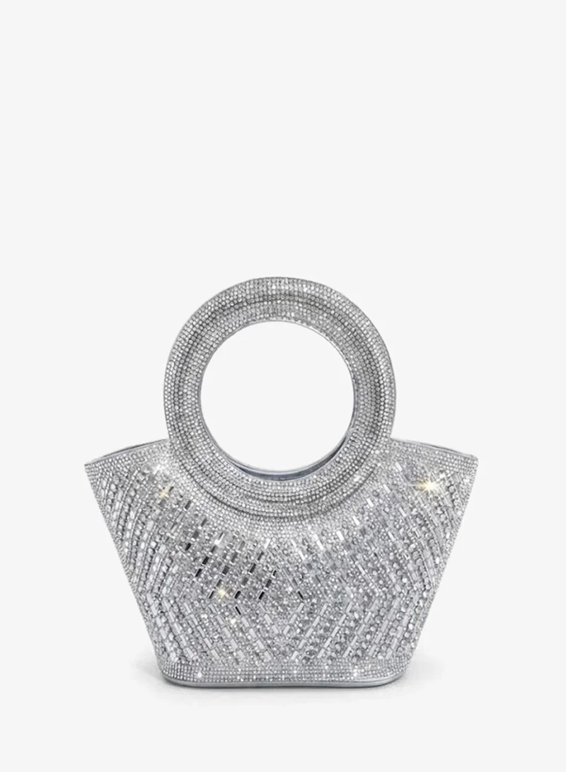 Viny Viny Women's Crystal Bucket Clutch – Rhinestone & Baguette Embellished with Crystal Ring Handle – Parties, Weddings & Formal Occasions – Black, Silver, Gold, Purple