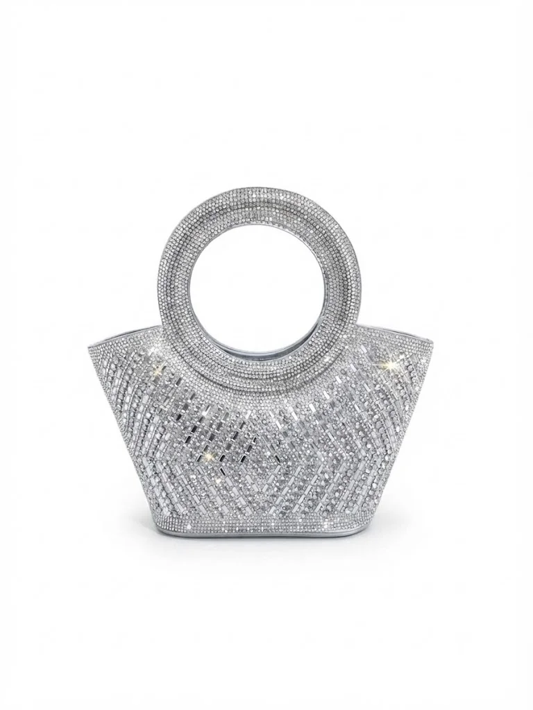 Viny Crystal Bucket Bag – Rhinestone & Baguette Embellished with Crystal Ring Handle
