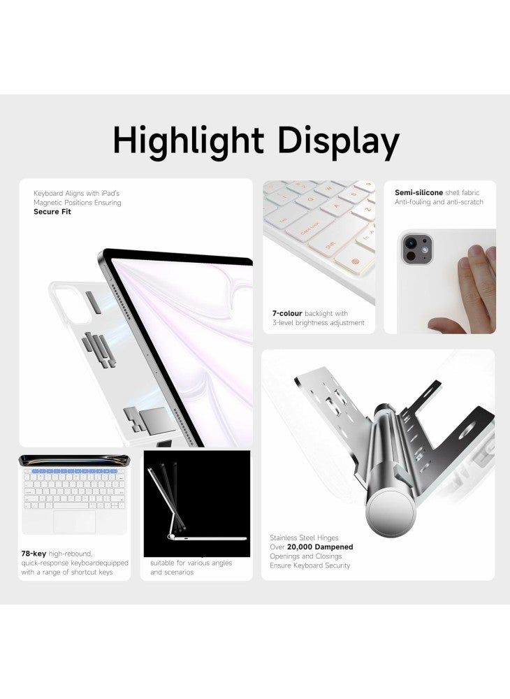 حافظة جلدية مع لوحة مفاتيح مغناطيسية عائمة متوافقة مع البلوتوث لجهاز iPad Pro 13 (2024) مع لوحة لمس - أبيض - Image 5