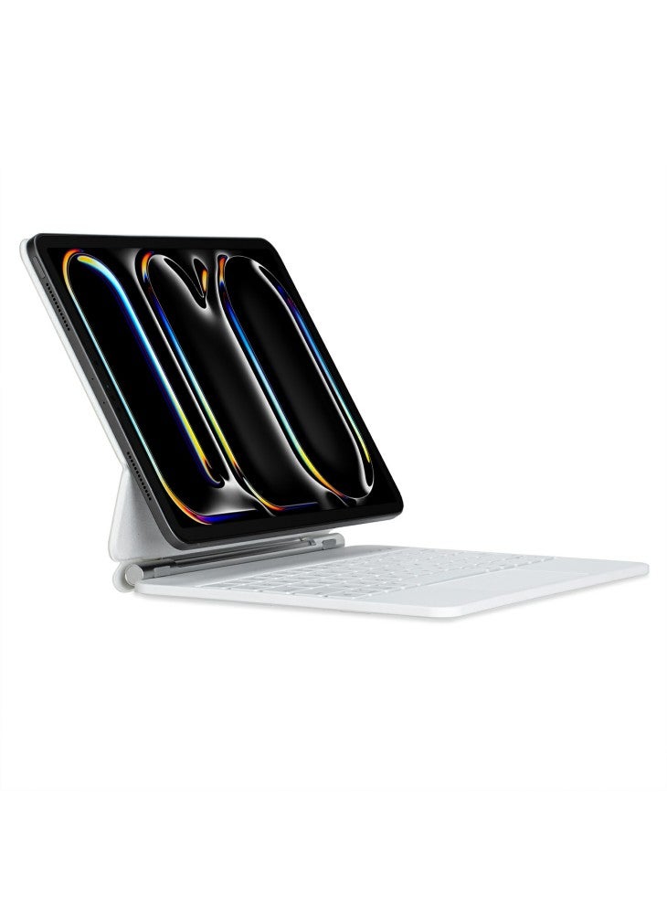 حافظة جلدية مع لوحة مفاتيح مغناطيسية عائمة متوافقة مع البلوتوث لجهاز iPad Pro 13 (2024) مع لوحة لمس - أبيض - Image 2