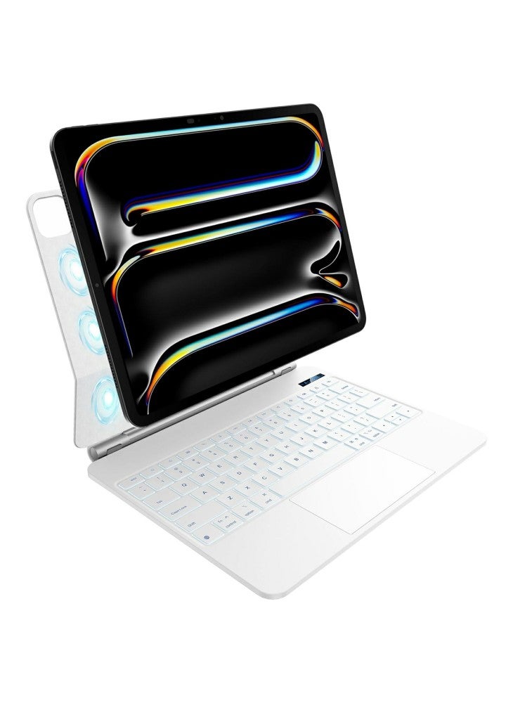 حافظة جلدية مع لوحة مفاتيح مغناطيسية عائمة متوافقة مع البلوتوث لجهاز iPad Pro 13 (2024) مع لوحة لمس - أبيض - Image 1