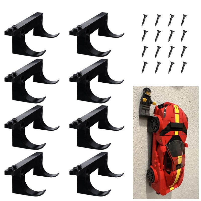 WFCYX 8 Pcs Wall Mount Fit for Any Lego Speed Champions Sets, Wall Bracket for Lego Speed of Champions Brick Cars with a Base for The Pilot/Figure, Display Collectible Cars by Wheels on Wall, Black - Image 1