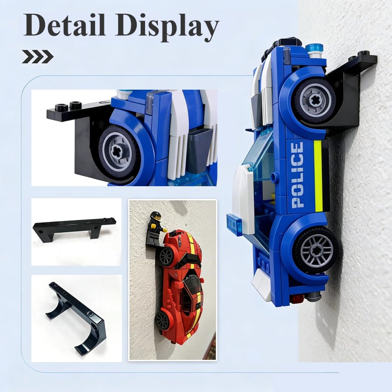 WFCYX 8 Pcs Wall Mount Fit for Any Lego Speed Champions Sets, Wall Bracket for Lego Speed of Champions Brick Cars with a Base for The Pilot/Figure, Display Collectible Cars by Wheels on Wall, Black - Image 4