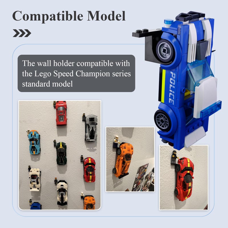 WFCYX 8 Pcs Wall Mount Fit for Any Lego Speed Champions Sets, Wall Bracket for Lego Speed of Champions Brick Cars with a Base for The Pilot/Figure, Display Collectible Cars by Wheels on Wall, Black - Image 3