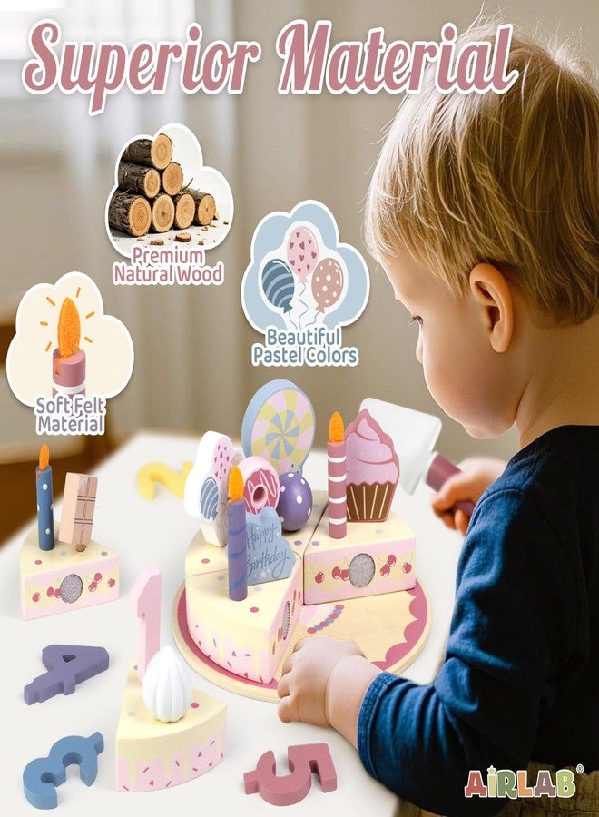 Airlab Wooden Birthday Party Cake Play Food Sets for Toddler 2 3 4 5 Year Old Girls Boys Kids Kitchen Accessories Pretend Play Toy Gift Educational Toys - Image 3