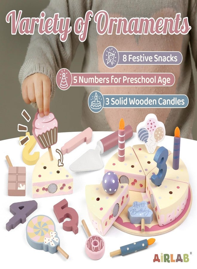 Airlab Wooden Birthday Party Cake Play Food Sets for Toddler 2 3 4 5 Year Old Girls Boys Kids Kitchen Accessories Pretend Play Toy Gift Educational Toys - Image 4
