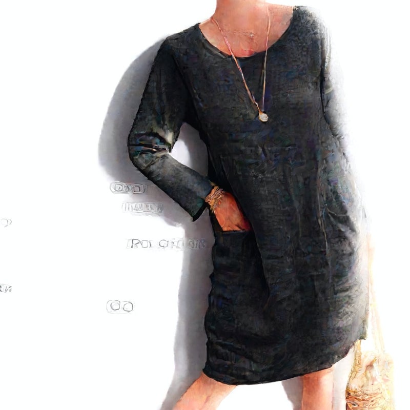 Plus Size Long Sleeve Round Neck Cotton Linen Pocket Dress - Image 5