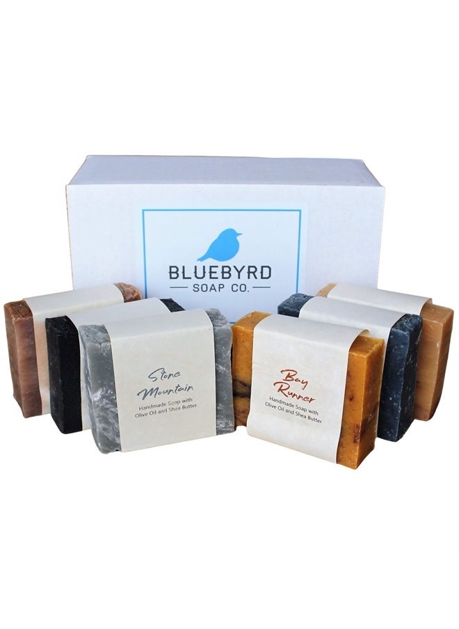 BLUEBYRD SOAP CO. BLUEBYRD Soap Co Artisan Handmade Men's Soap Bars Set of 6, Masculine Scented Fragrance Man Bar Soaps Variety Pack 6, Natural Exfoliating Men's Soap Gift for Dad | Sandalwood, Citrus Cedar Sage, Bay R  - Image 1
