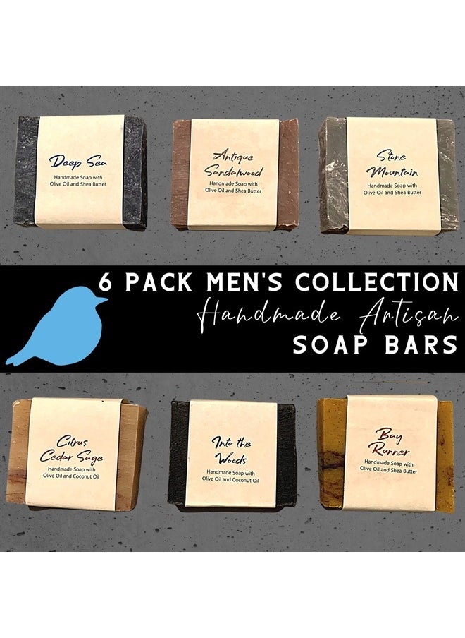 BLUEBYRD SOAP CO. BLUEBYRD Soap Co Artisan Handmade Men's Soap Bars Set of 6, Masculine Scented Fragrance Man Bar Soaps Variety Pack 6, Natural Exfoliating Men's Soap Gift for Dad | Sandalwood, Citrus Cedar Sage, Bay R  - Image 2
