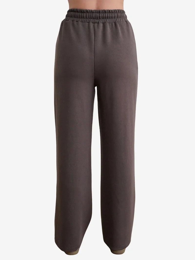 Mixray Coffee Brown MIXRAY High Waist Pull On Straight Leg Pants with Pockets for Women | Best Price UAE