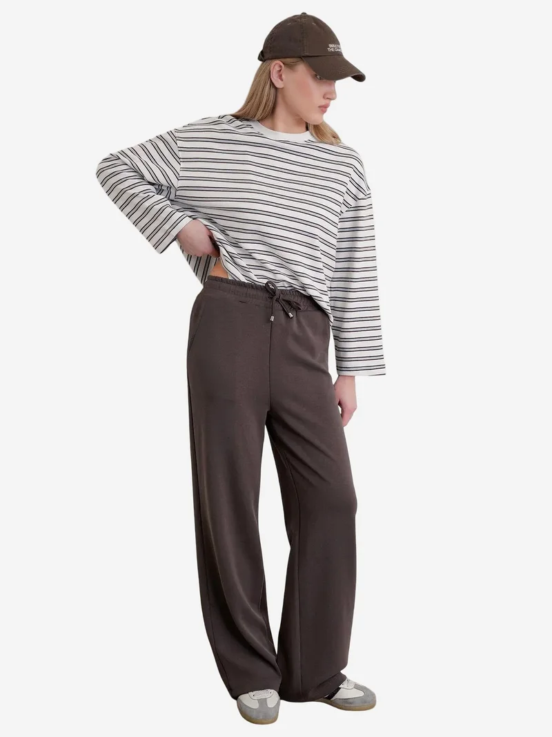 Mixray Coffee Brown MIXRAY High Waist Pull On Straight Leg Pants with Pockets for Women | Best Price UAE