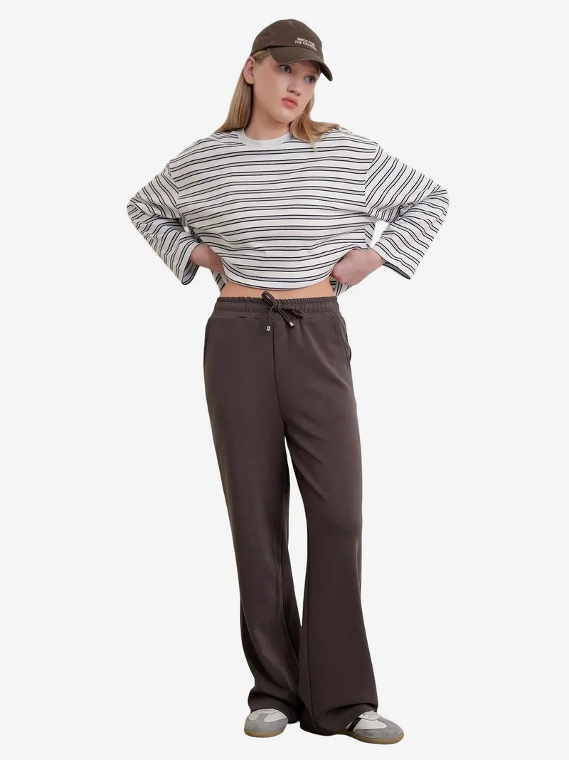 Mixray Coffee Brown MIXRAY High Waist Pull On Straight Leg Pants with Pockets for Women | Best Price UAE