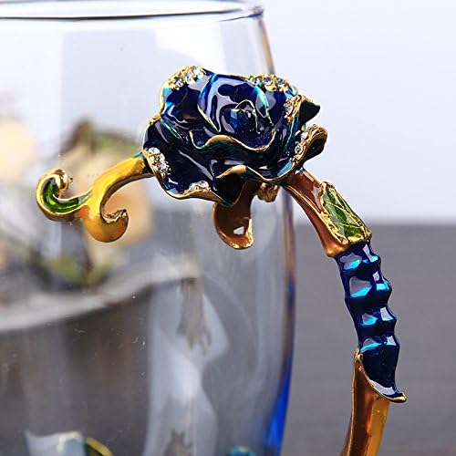 Bestbling Creative Handmade Enamel Home Decration Enamel Flower Crystal Glass Coffee Tea Water Cup 37CL Rose Blue - Image 3