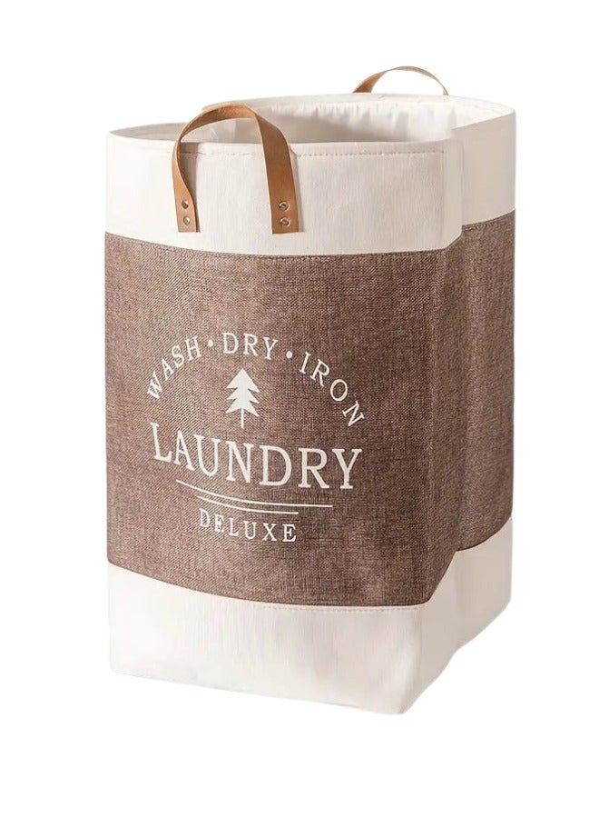 Laundry Basket with Leather Handles, Foldable Storage Bag for Clothes and Linen, Thick, Lightweight - Image 1