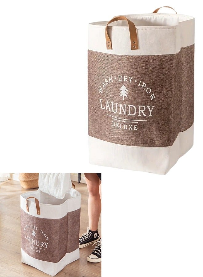 Laundry Basket with Leather Handles, Foldable Storage Bag for Clothes and Linen, Thick, Lightweight - Image 2