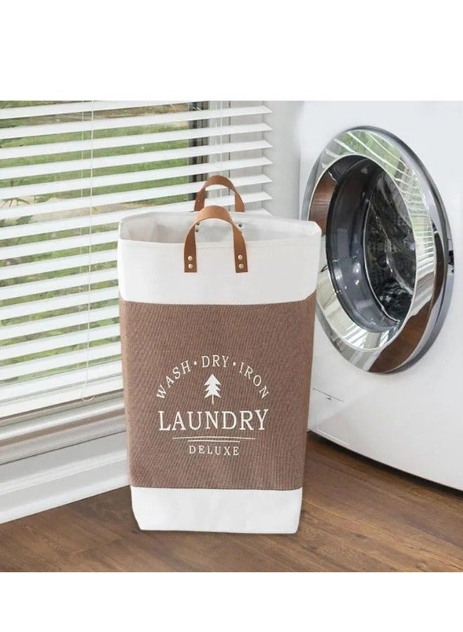 Laundry Basket with Leather Handles, Foldable Storage Bag for Clothes and Linen, Thick, Lightweight - Image 4
