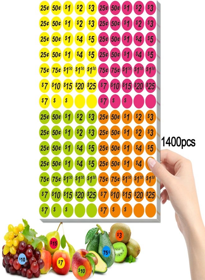 Darfukei Garage Sale Price Stickers, 1400 PCS 3/4 Inch Price Stickers for Yard Sales, Flea Markets, County Fairs & Retail Use, Pricemarker Labels, 4 Colours Round Price Tags - Image 1