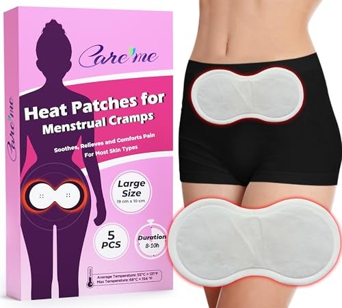 HSAFSA Eligible Portable Adhesive Heating Pads 5 Count for Menstrual Cramps Backache Relief Thermal Therapy Heat Patches for Period Pain Comparable to ThermaCare Menstrual Heatwraps