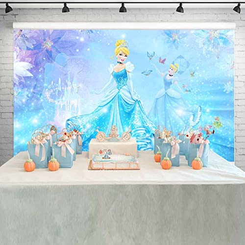 Ericbackdrop Princess Cinderella Party Decorations Backdrop Magic Castle Fairytale Blue Background Birthday Baby Shower Cake Table Banner 5x3 ft 94 - Image 2