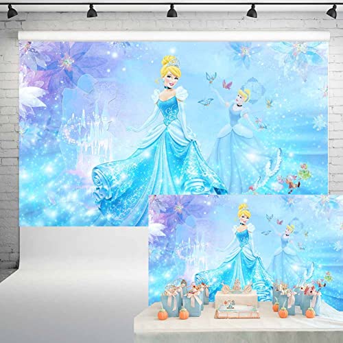 Ericbackdrop Princess Cinderella Party Decorations Backdrop Magic Castle Fairytale Blue Background Birthday Baby Shower Cake Table Banner 5x3 ft 94 - Image 5