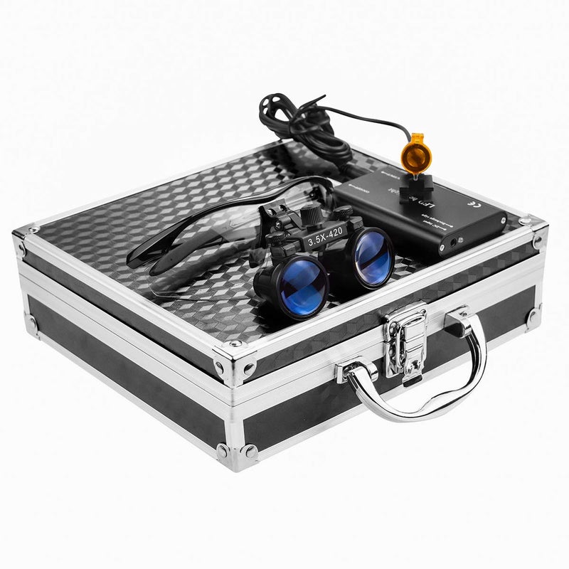 EAST Brand Black Color 3.5x420mm Medical Binocular Loupes with Aluminum Box+W LED Insert Type Headlight with Filter Insert Type - Image 2