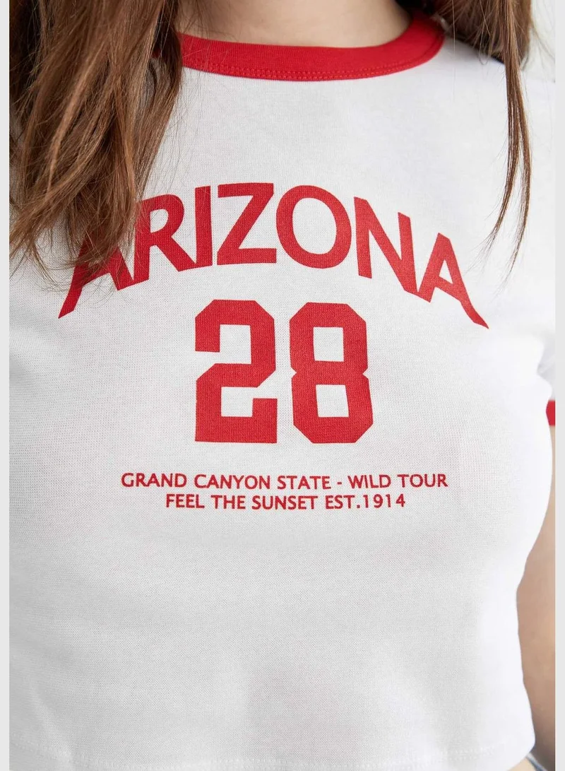DeFacto Fitted Short Sleeve Slogan Print Crop Top