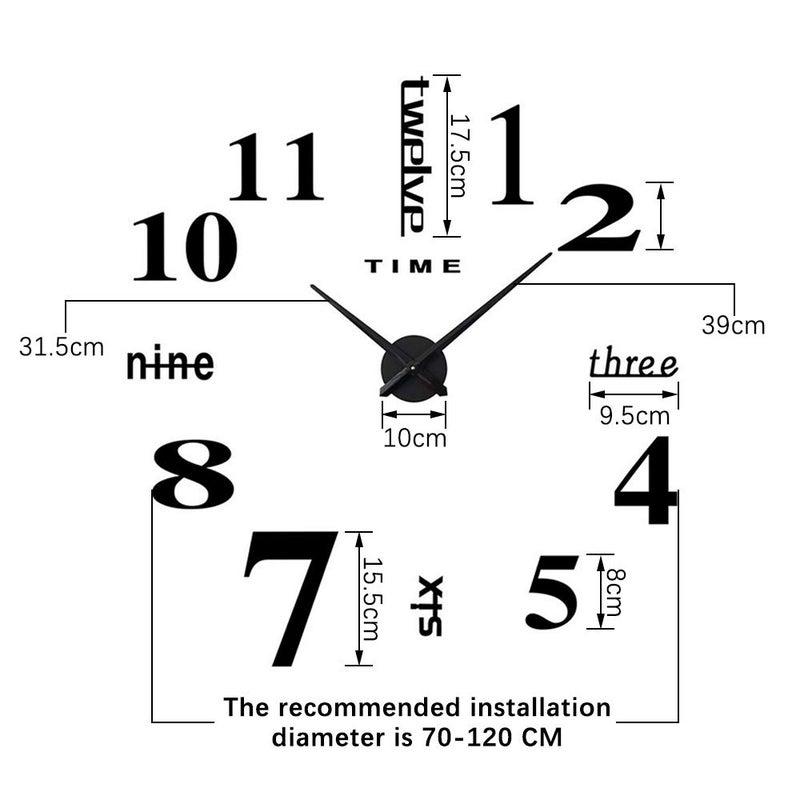 CUGBO DIY Wall Clock Modern Large 3D Wall Clock Mirror Stickers Home Office Decor,Black - Image 2