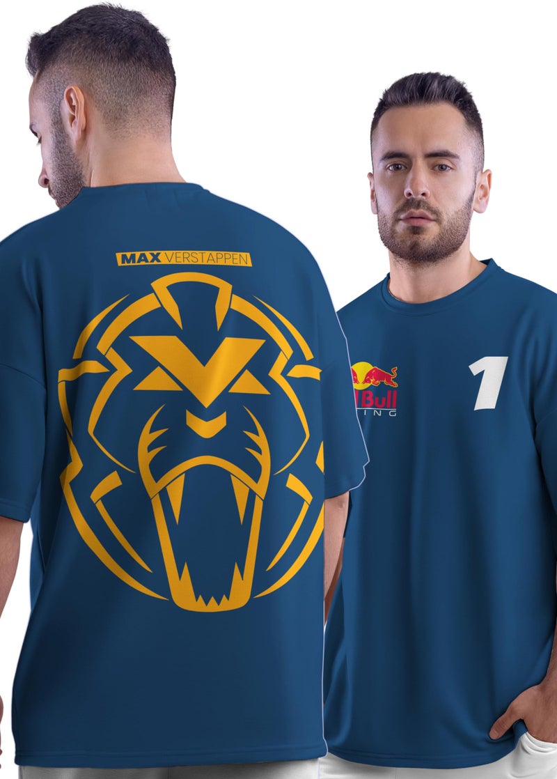 crazymonk Max Verstappen Mens Oversized Fit Half Sleeve Graphic Printed Cotton T-Shirt T-Shirt - Navy Blue, M - Image 2