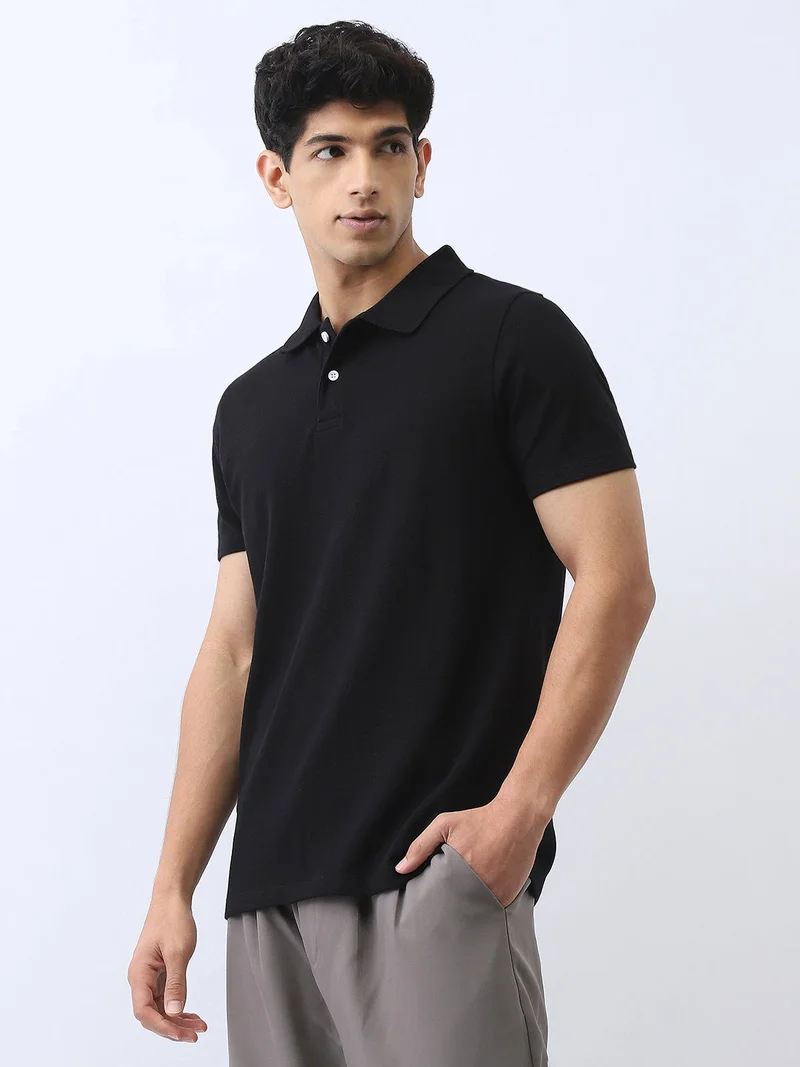 Urbano Fashion  Urbano Fashion Men's Black Solid Regular Fit Half Sleeve Cotton Polo T-Shirt  | Best Price UAE