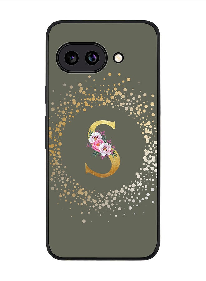 Stylizedd For Google Pixel 9a Case,Slim fit Camera Protection, Shockproof Thin Phone cover  - Custom Monogram Floral - S  (Olive Green )