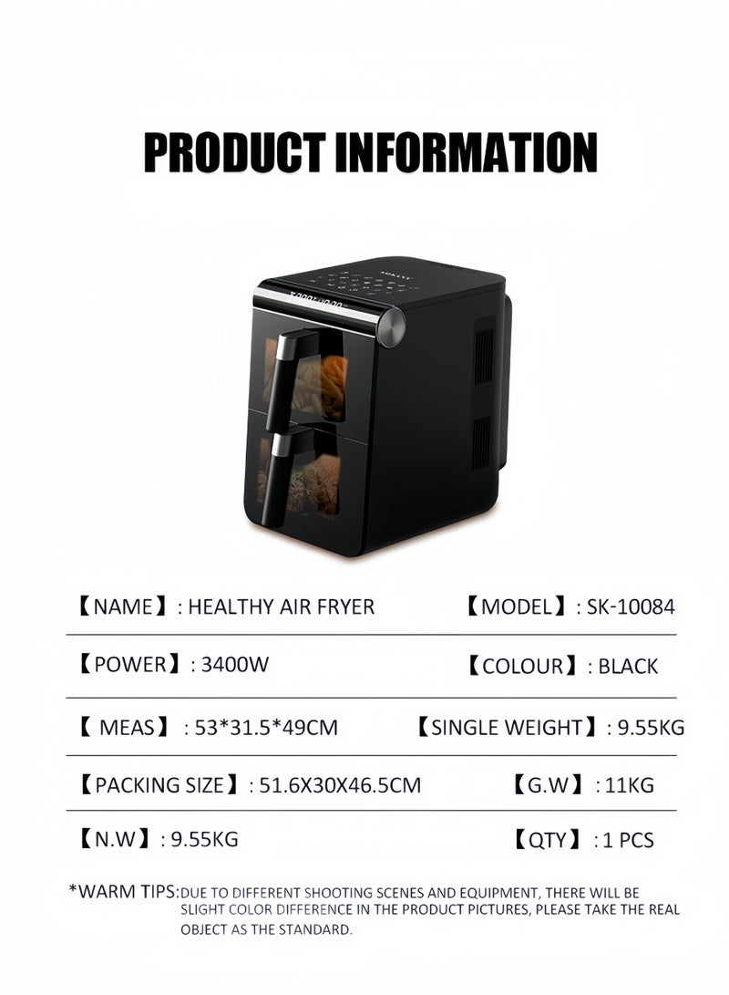 سوكاني مقلاة هوائية مزدوجة الطبقات، بقوة 3400 وات، مع 12 ضبطًا مسبقًا، وسعة 6.5 لتر + 6.5 لتر، وشاشة عرض معلومات ولوحة لمس، ومؤقت يصل إلى 60 دقيقة، وتردد 50-60 هرتز، ووظيفة طهي متعددة - Image 2