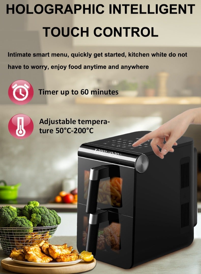 سوكاني مقلاة هوائية مزدوجة الطبقات، بقوة 3400 وات، مع 12 ضبطًا مسبقًا، وسعة 6.5 لتر + 6.5 لتر، وشاشة عرض معلومات ولوحة لمس، ومؤقت يصل إلى 60 دقيقة، وتردد 50-60 هرتز، ووظيفة طهي متعددة - Image 4