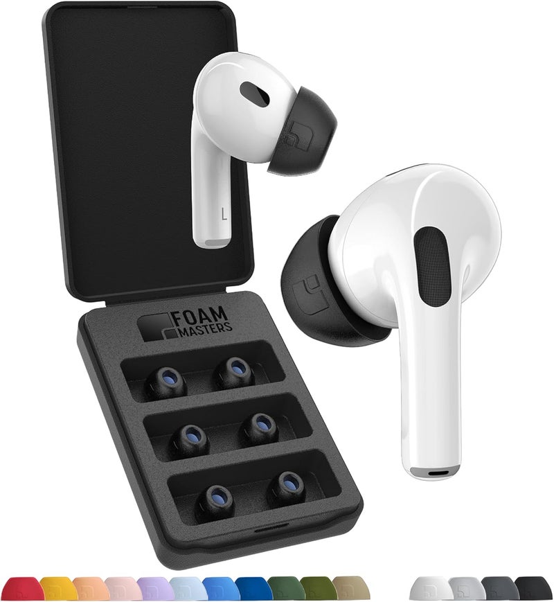 AutoLine Pro أطراف أذن فوم ماسترز فائقة الجودة من رغوة الذاكرة لـ AirPods Pro الجيل الثالث فقط | 3 أزواج | إصدار جديد | تثبيت آمن | راحة فائقة | عزل صوت أفضل | أطراف بديلة، أسود - متوسط - Image 1