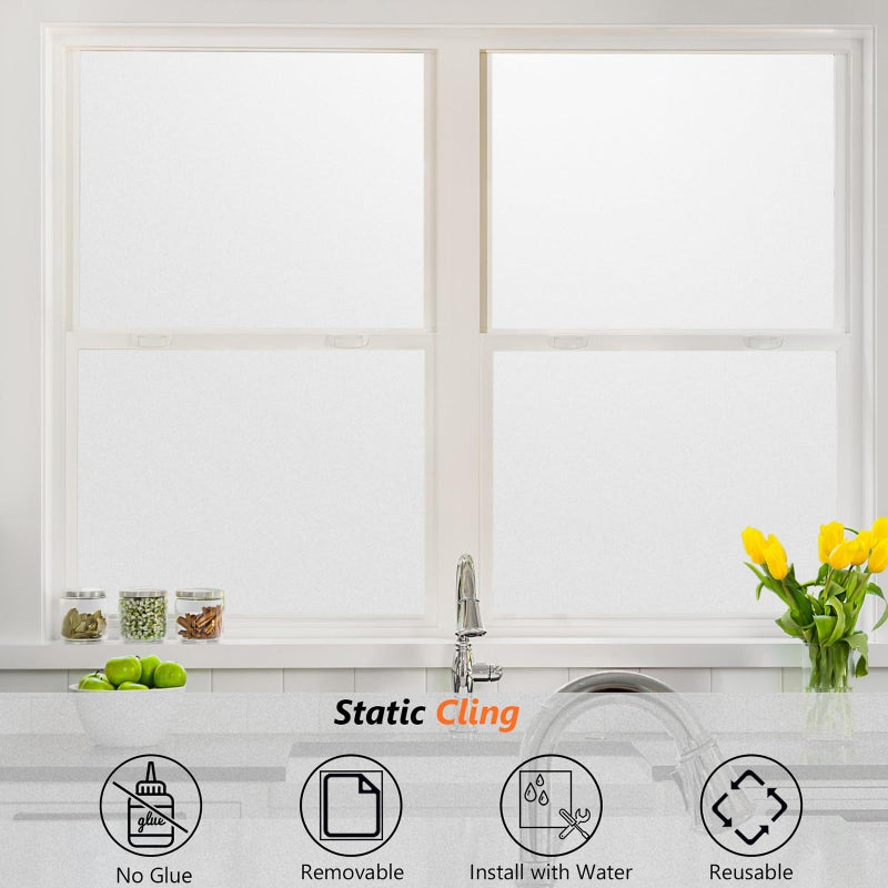 Kromapolis Window Privacy Film Frosted Glass Window Film, Heat Blocking Privacy Film for Glass Windows, Static Cling Non-Adhesive Frosting Window Stickers for Door Home (Frosted, 17.5 x 78.7 inch) - Image 5