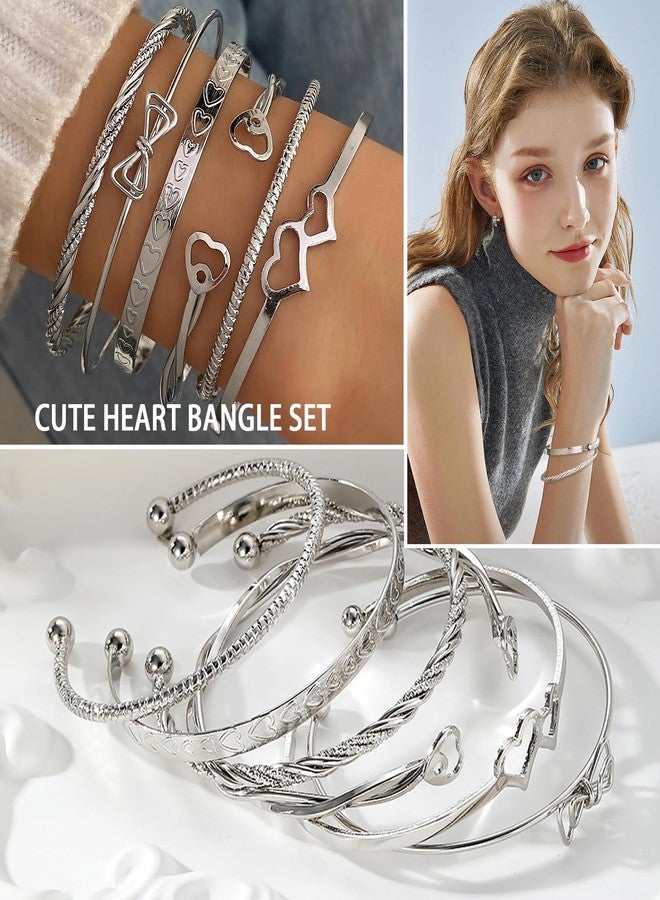 17IF Silver Bangle Bracelet for Women, 14k Multilayer Charm Textured Stackable Bracelets Lightning Bangles Indian Chunky Cuff Fashion Jewelry Gift, open, no gemstone - Image 3